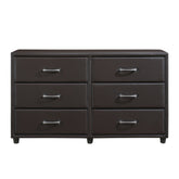 Contemporary Design Bedroom 1pc Dresser of 6 Drawers Faux Leather Upholstery, Dark Brown Furniture
