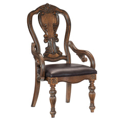 Traditional Formal Dining Furniture Armchairs Set of 2pc Dark Oak Finish Wood Frame Faux Leather Upholstered Seat