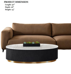 Contemporary Style 1pc Oval Cocktail Table Marble Top Gold Accent Plinth Base Black White And Gold Finish Primary Living Room