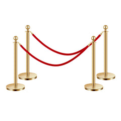 Stanchions and Velvet Ropes 4Pcs, Hollow Base with Stainless Steel Post, 2 Red Velvet Ropes and Posts, Crowd Control Barriers Gold Stanchions, Red Carpet Runner Poles for Party Supplies