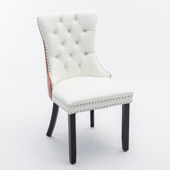 A&A Furniture,Nikki Collection Modern, High-end Tufted Solid Wood Contemporary PU and Velvet Upholstered Dining Chair with Wood Legs Nailhead Trim 2-Pcs Set, White PU+Pink Velvet, SW2101WK