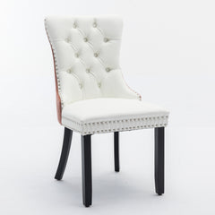 A&A Furniture,Nikki Collection Modern, High-end Tufted Solid Wood Contemporary PU and Velvet Upholstered Dining Chair with Wood Legs Nailhead Trim 2-Pcs Set, White PU+Pink Velvet, SW2101WK