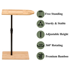 Couch Tray Table Bamboo Height Adjustable Side Table for Sofa C-shaped Oval End Tables with Slots for Bed & Chairs in Living Room & Bedroom (Oval + Rectangle)