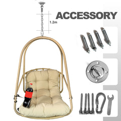Swing Egg Chair without Stand Indoor Outdoor Wicker Rattan Patio Basket Hanging Chair with C Type bracket , with cushion and pillow,Patio Wicker folding Hanging Chair( Special construction cup holder