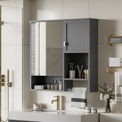 29'' x 28'' Modern Wall Mounted Bathroom Medicine Cabinet, Bathroom Wall Storage Cabinet with Mirror, Over the Toilet Space Saver Cabinet with Towels Bar