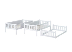 Twin Size Triple Rubber Wood Bunk Bed, with Ladders, Guardrails Detachable Bunk Bed, Twin over Twin over Twin,White