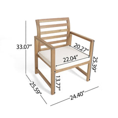 Outdoor Acacia Wood Club Chairs, 2-Pcs Set, Natural Stained / White, 25.5"D x 24.5"W x 33.0"H
