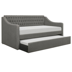 1pc Modern Traditional Gray Upholstery Daybed Pull Out Trundle Casters Tufted Bedroom Living Room Furniture