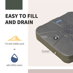 Outsunny Square Cantilever Patio Umbrella Base with 4 Wheels for Easy Moving, Heavy Duty Umbrella Stand Weight, 330 lb Capacity Sand or 249 lb Capacity Water, Coffee