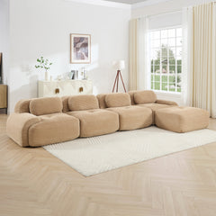 4-seat L-shaped sofa 32D high-resilience sponge anti-slip design chaise design extra-wide curved armrests multi-free combination no assembly for studies living rooms media rooms,Camel