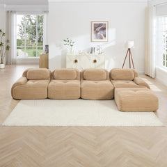 4-seat L-shaped sofa 32D high-resilience sponge anti-slip design chaise design extra-wide curved armrests multi-free combination no assembly for studies living rooms media rooms,Camel