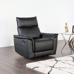 Black Finish Transitional Style Recliner Chair Flared Padded Arms Welt Trim Primary Living Room