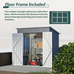 6'x4' Outdoor Metal Storage Shed for Garden Tools Lockable Door With Floor Frame