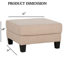 Beige Finish Contemporary Style Square Storage Ottoman Wooden Legs Primary Living Room