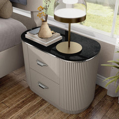 Contemporary Style 1pc Nightstand Stone Top French And English Dovetail Drawers Chrome Pulls Silver line Accent Light Gray Finish Bedroom Furniture
