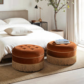 Yolanda 24" Round Upholstered Accent Ottoman Burnt Orange Performance Velvet