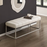 Modern Home Furniture 1pc Bench Beige Fabric Upholstery Plush Comfort Metal Legs Champagne Finish Entryway Bench