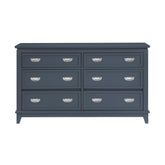Navy Blue Finish Dresser with 6 Drawers Wooden Modern Bedroom Furniture 1pc