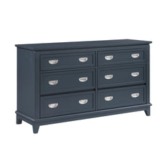Navy Blue Finish Dresser with 6 Drawers Wooden Modern Bedroom Furniture 1pc