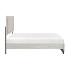 Contemporary Two-Tone White Oak and Gray Finish Platform Queen Bed Upholstered Headboard Footboard Bedroom Furniture 1pc