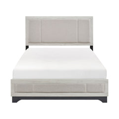Contemporary Two-Tone White Oak and Gray Finish Platform Queen Bed Upholstered Headboard Footboard Bedroom Furniture 1pc