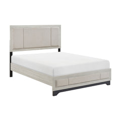 Contemporary Two-Tone White Oak and Gray Finish Platform Queen Bed Upholstered Headboard Footboard Bedroom Furniture 1pc