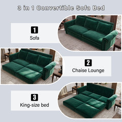 Chesterfield Sofa,93.7" King Pull Out Sofa Bed,3-in-1 Velvet Convertible Sleeper Sofa with Nailhead Trim & Rolled Arm,Multi-Functional Sofa Bed for Living Room,Bedroom,Green