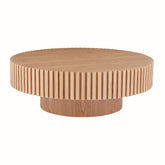 35.43'' Round Wood Coffee Table for Living Room, Modern Handcraft Drum Coffee Table, Circle Wooden Coffee Table for Small Space Apartment ASH.(Same Sku:W876P254011)