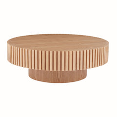 35.43'' Round Wood Coffee Table for Living Room, Modern Handcraft Drum Coffee Table, Circle Wooden Coffee Table for Small Space Apartment ASH.(Same Sku:W876P254011)