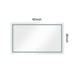 60 x 36 Inch LED Bathroom Mirror with Front and Backlight, Wall Mounted Vanity Mirror, Anti-Fog, Memory, 3 Colors, Stepless Dimmable
