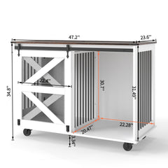 47.2" Mobile Dog Crate with Flip-Top Feeding Door, Dual-Access & 5 Caster System (2 Locking), Side Hooks - Multi-Functional Pet Kennel,double dog crate furniture