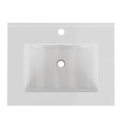 24-Inch White Ceramic Bathroom Sink,Compatible with 32-Inch Vanities,Pre-Drilled Faucet Hole,Space-Saving Design,Easy to Clean