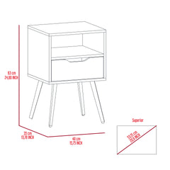 Nightstand Fugaz, Open Shelf, Single Drawer, Smokey Oak / White Finish