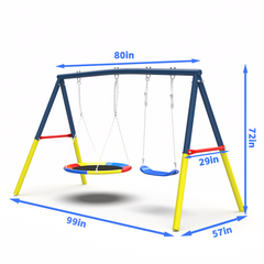 Swing Set for Backyard, 330lbs Swing Set with Heavy-Duty A-Frame Metal Outdoor Swing Stand, 1 Saucer Swing Seat & 1 Belt Swings Seat
