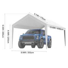 Carport Replacement Canopy Cover 10 x 20 ft, Garage Top Tent Shelter Tarp Heavy-Duty Waterproof & UV Protected, Easy Installation with Ball Bungees,White (Only Top Cover, Frame Not Include)