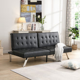 WOOD FRAME, STAINLESS LEG, FUTON, SOFA BED BLACK PVC