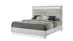 Glam Modern Style Queen Bed Made with LED Headboard & Wood in White (NJ Inventory)