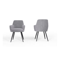 Grey Modern Mid-Century Upholstered Accent Chair with Channel-Tufted Back, Set of 2