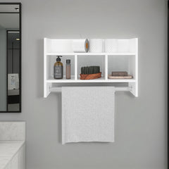 FM FURNITURE Franklin Bath Shelf with Towel Bar, Open Shelves, and Storage Space for Bathroom Items, White