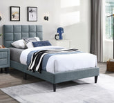 Full Size Bed 1pc Middle Support Legs Biscuit Tufted Headboard Gray Finish Bedroom Furniture