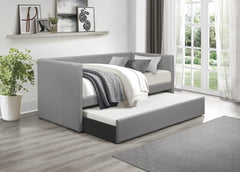 Gray Faux Leather Upholstered Contemporary Daybed with Trundle Wooden Furniture 1pc