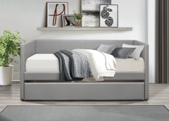Gray Faux Leather Upholstered Contemporary Daybed with Trundle Wooden Furniture 1pc