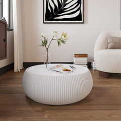 Light Sintered stone Top Drum Shape Leather Coffee modern Sofa Table for Living Room furniture (Each tabletop has a unique grey pattern)