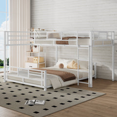 L-shaped Metal Twin over Full Size Bunk Bed, White