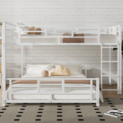 L-shaped Metal Twin over Full Size Bunk Bed, White