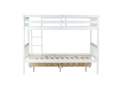 full Over full Rubber Wood Bunk Bed with 2 Drawers, Convertible into 2 full Beds, full Size Bunk Bed with Ladder and Safety Guardrails ,White