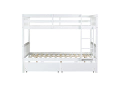 full Over full Rubber Wood Bunk Bed with 2 Drawers, Convertible into 2 full Beds, full Size Bunk Bed with Ladder and Safety Guardrails ,White