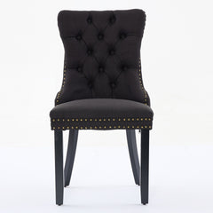 Nikki Collection Modern, High-end Tufted Solid Wood Contemporary Flax Upholstered Linen Dining Chair with Wood Legs Nailhead Trim 2-Pcs Set,Black Fabric and Black Legs, SW6801BB