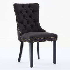 Nikki Collection Modern, High-end Tufted Solid Wood Contemporary Flax Upholstered Linen Dining Chair with Wood Legs Nailhead Trim 2-Pcs Set,Black Fabric and Black Legs, SW6801BB