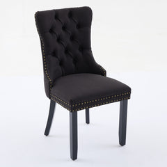 Nikki Collection Modern, High-end Tufted Solid Wood Contemporary Flax Upholstered Linen Dining Chair with Wood Legs Nailhead Trim 2-Pcs Set,Black Fabric and Black Legs, SW6801BB